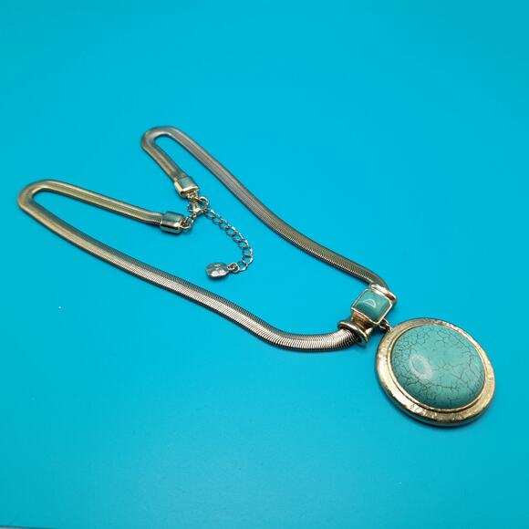 Monet Gemstone Pendant Necklace, Snake Chain, 19 1/2 Inches - Picture 4 of 11